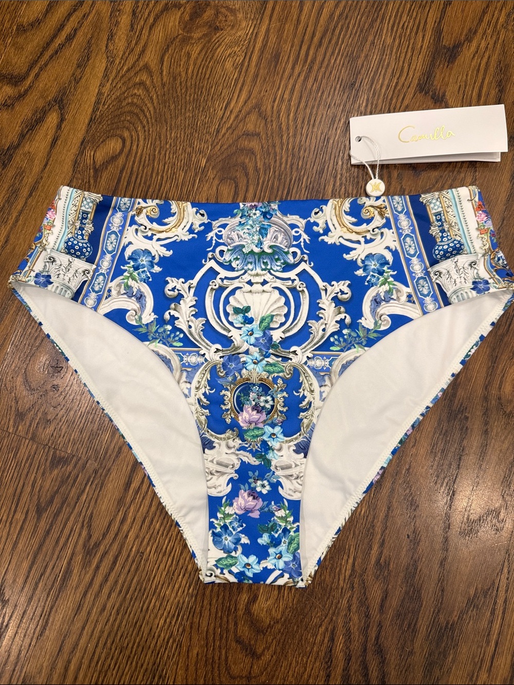 Camilla Ottoman Opulence Blue Baroque Floral Bikini Bottoms Medium